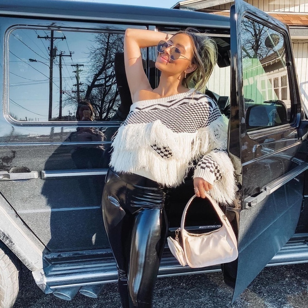 Hazel & Olive One Shoulder Fringe Sweater